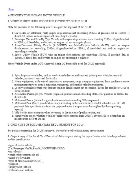 Processing of LGU Request for Authority to Purchase Motor .